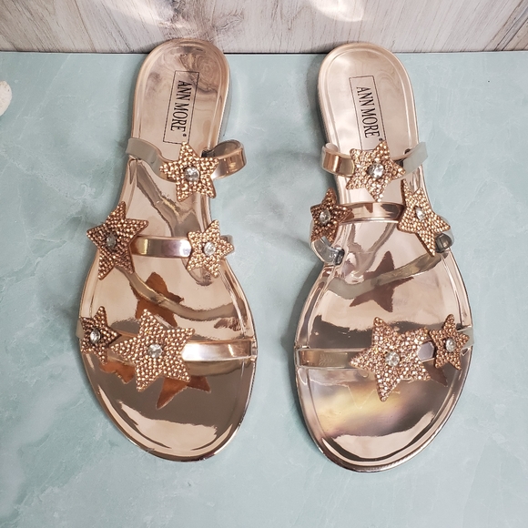 NEW Rose Gold Star Strap Sandals - Picture 6 of 9